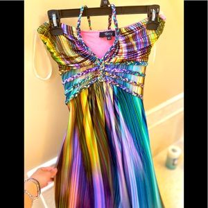 Pristine Sky rainbow halter dress XS